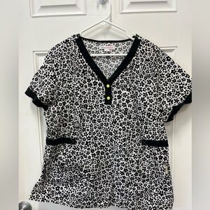 Koi Stretch Black and White Scrub Top